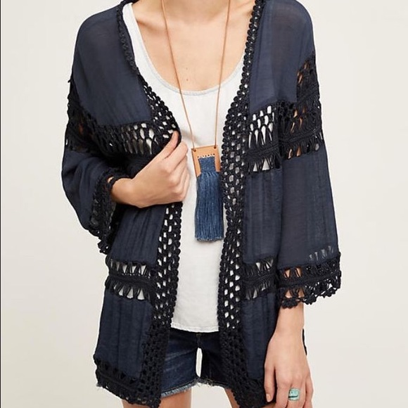 Anthropologie Sweaters - Anthropologie navy crochet kimono