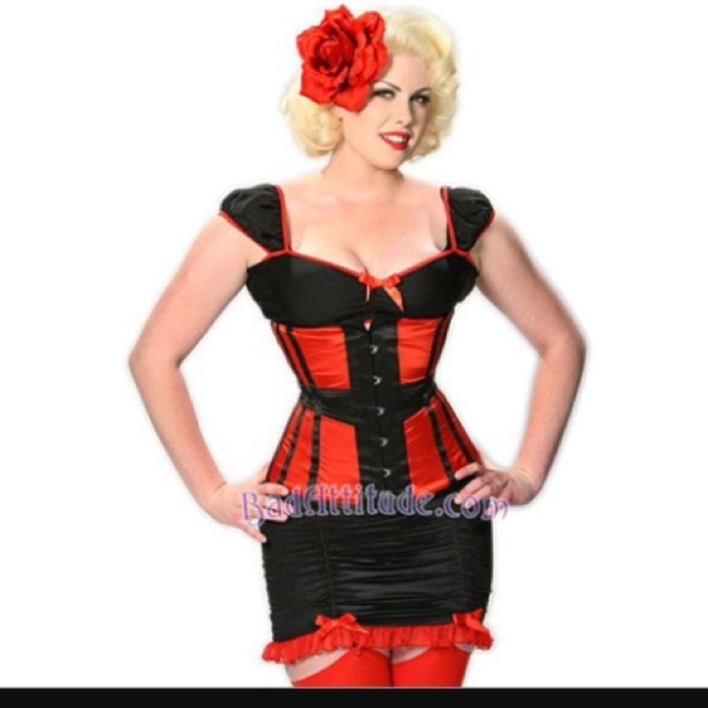 Lolita girl md blk red pin up scrunch skirt