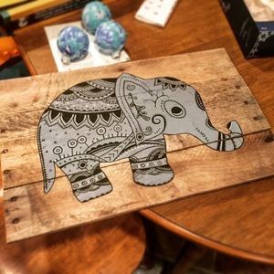 Hand painted bohemian elephant sign