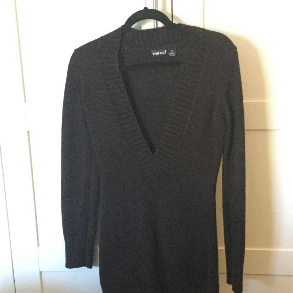 Dark brown long v neck sweater