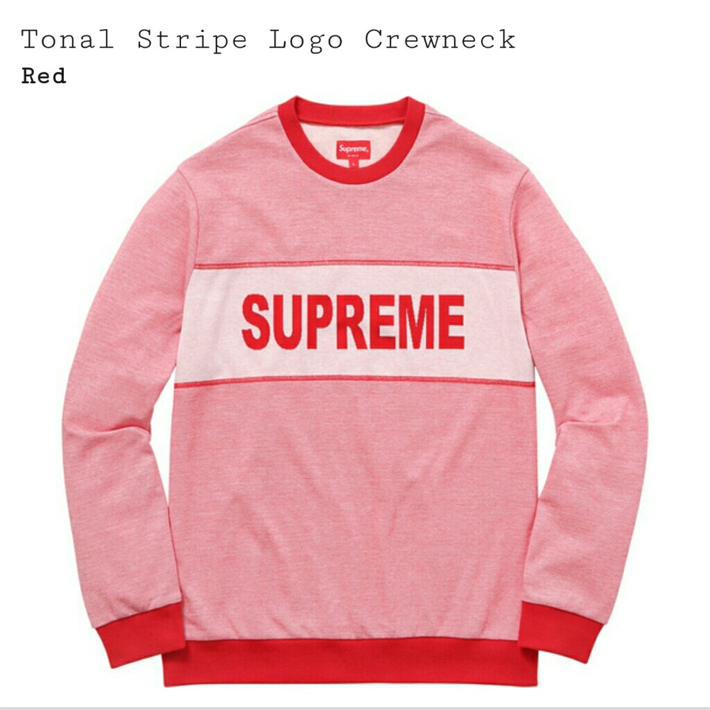 Supreme SS17 Tonal Striped Logo Crewneck Sweater L