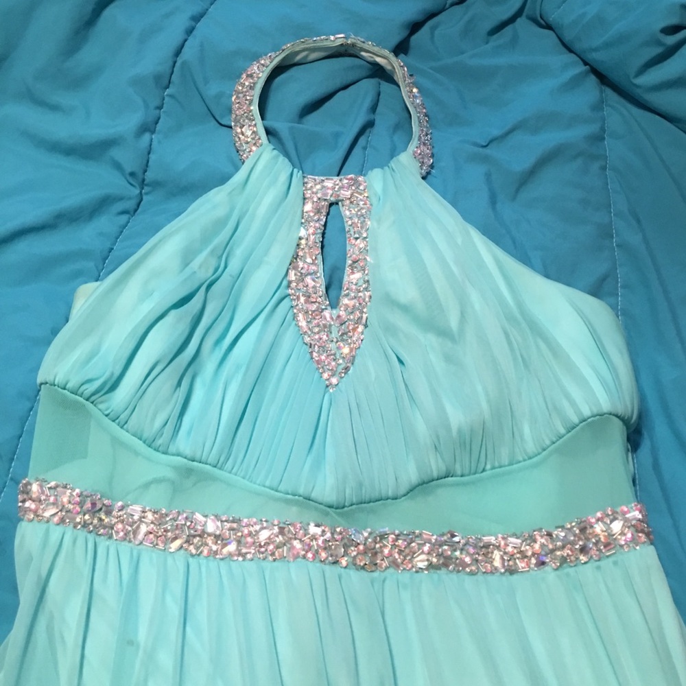 Halter. Turquoise dress