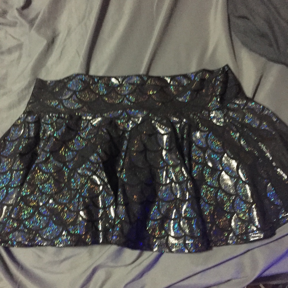 Black hologram mini mermaid scale rave skirt