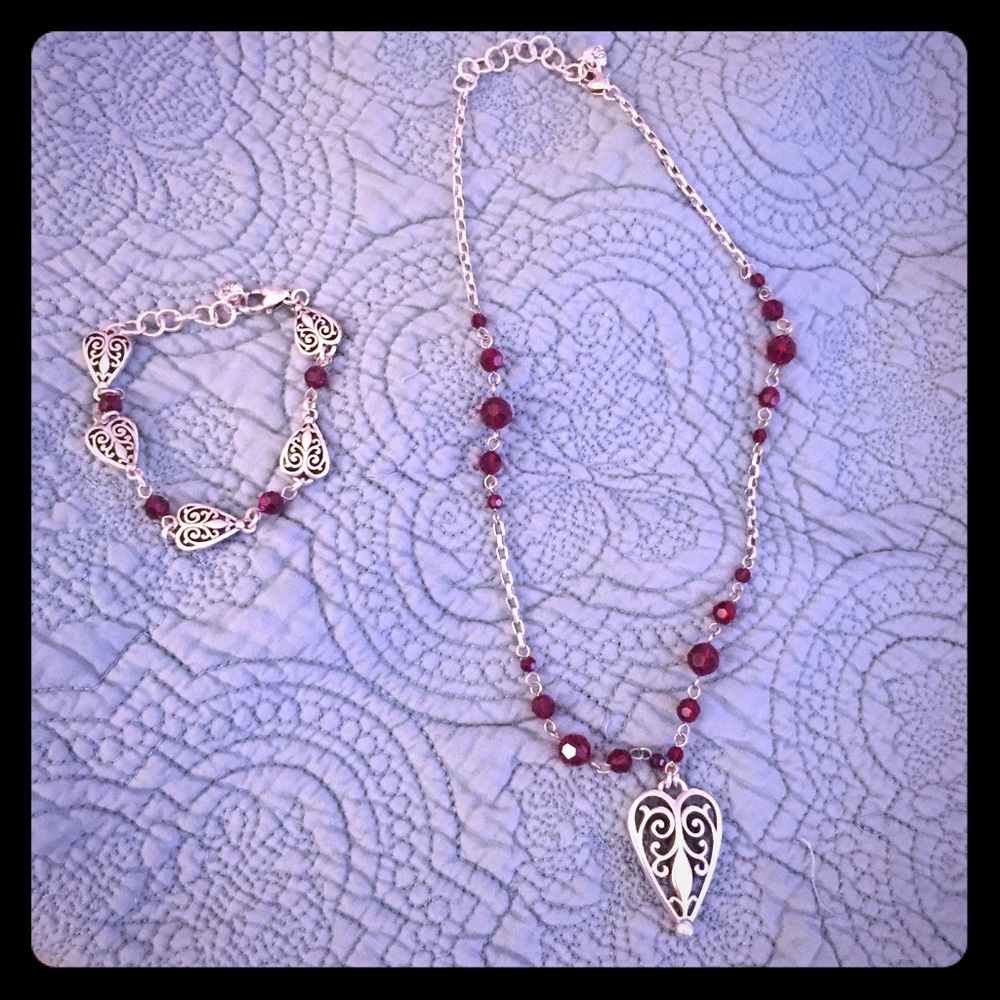 Brighton sliver necklace & bracelet, hearts