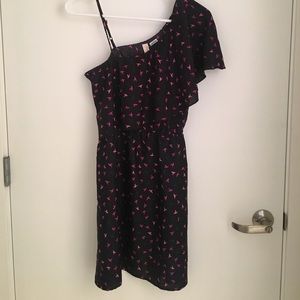 One shoulder spring dress with bird pattern 🐦