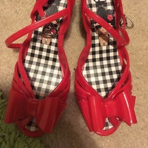 Red bow wedges never worn