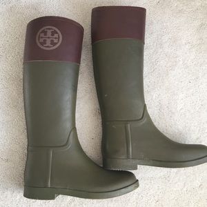 Tory Burch rain boots with leather cuff