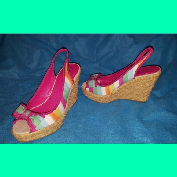 COACH Watercolor Striped Wedge Peep Toe sandals 9M - Picture 2 of 4