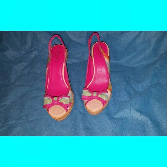 COACH Watercolor Striped Wedge Peep Toe sandals 9M - Picture 3 of 4