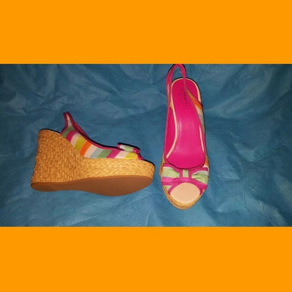 COACH Watercolor Striped Wedge Peep Toe sandals 9M - Picture 4 of 4