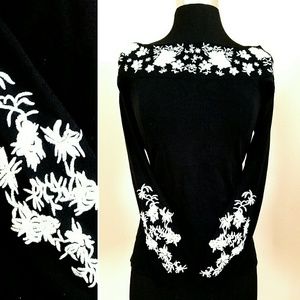 Black Embroidered Floral Off Shoulder Vtg Top