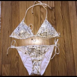 Gold metallic snake skin bathing suit - S/M