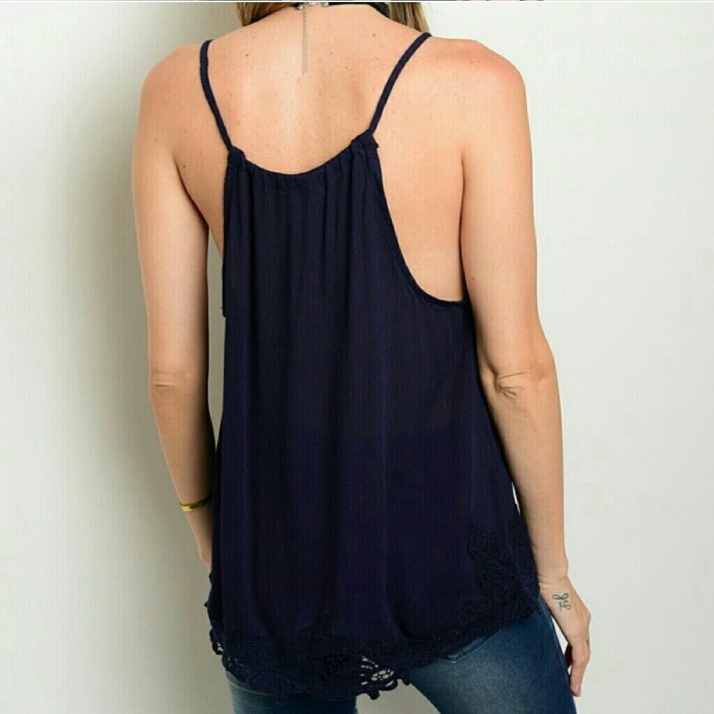 NAVY LACE TRIMMED TANK - Picture 2 of 2