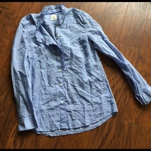 Blue Checkered GAP Ruffly Fitted Boyfriend Shirt