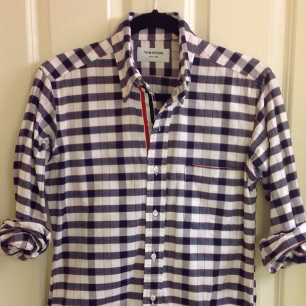 Thom Browne plaid shirt with signature placket