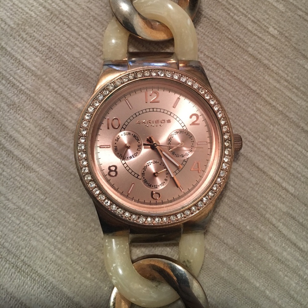 Akribos Chain Link Rose Gold Watch