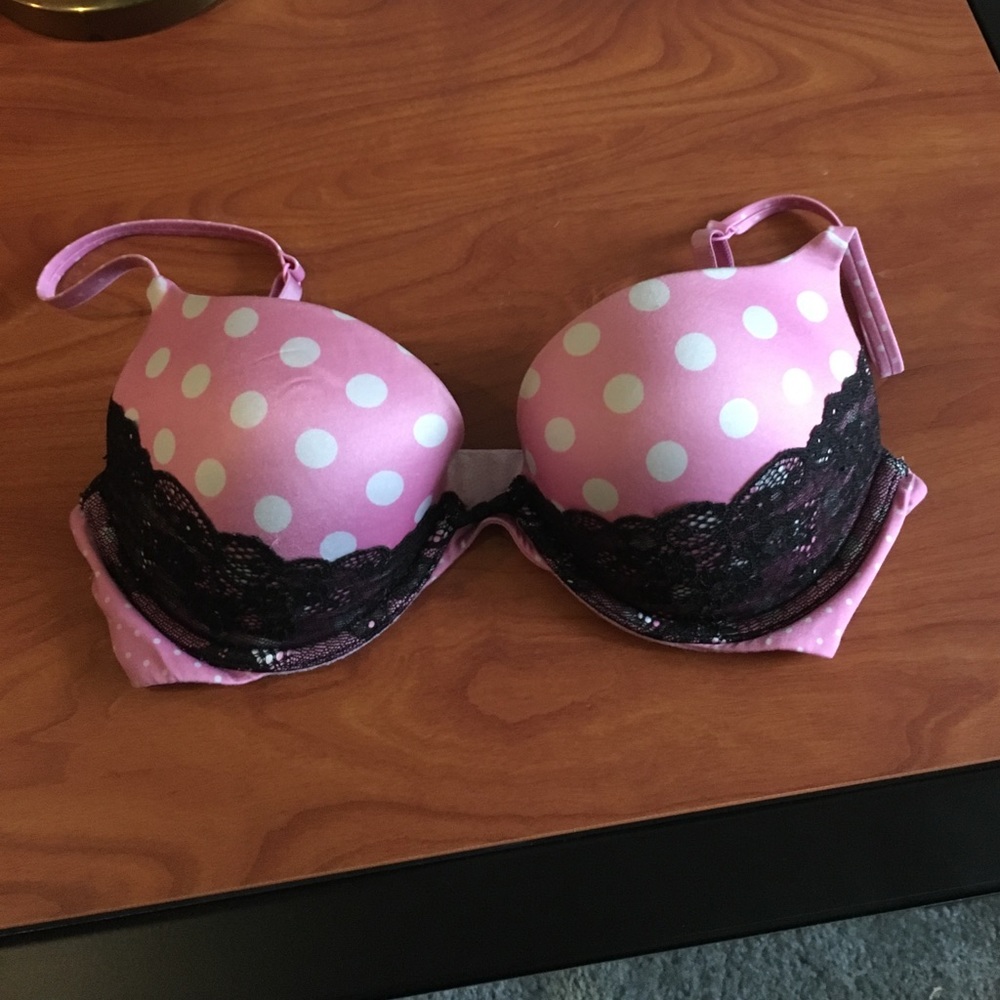 Pink Polka-Dot Push Up w/ Lace Detail