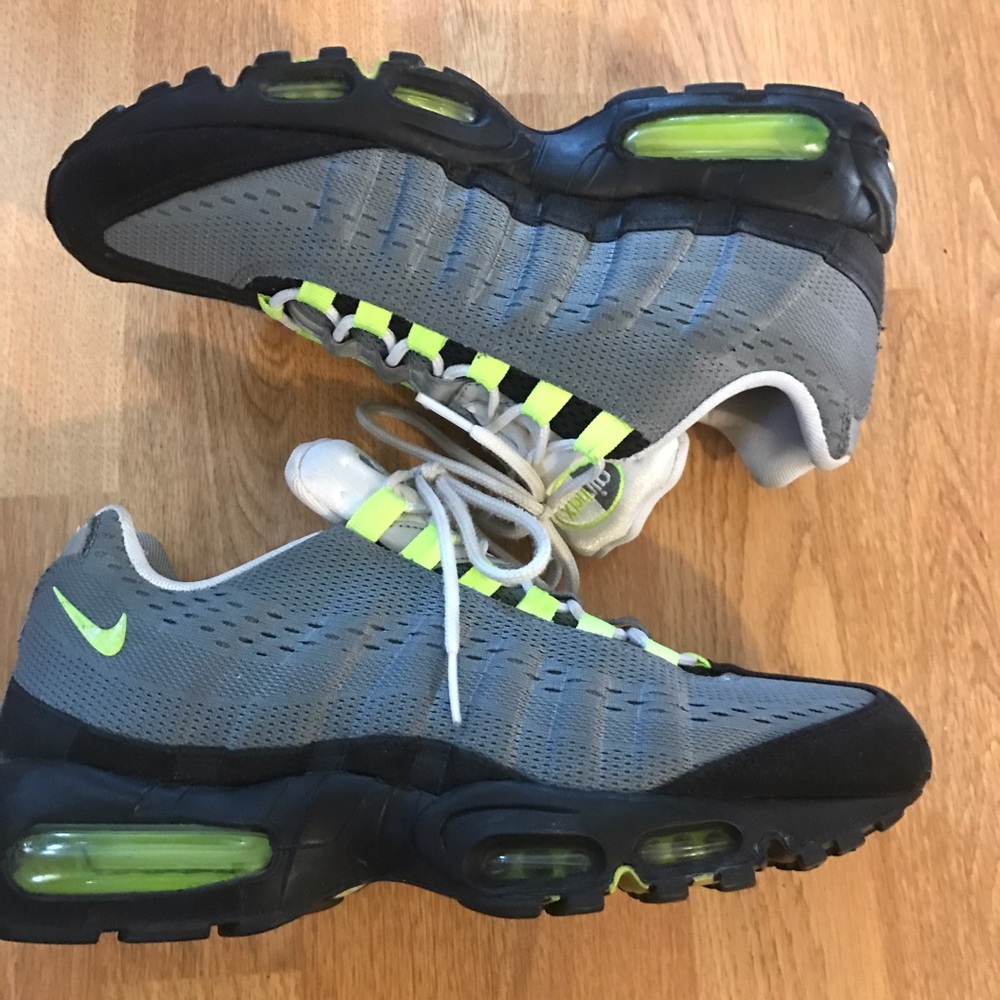 Black, Grey and Lime Green AirMax 95 Sneakers