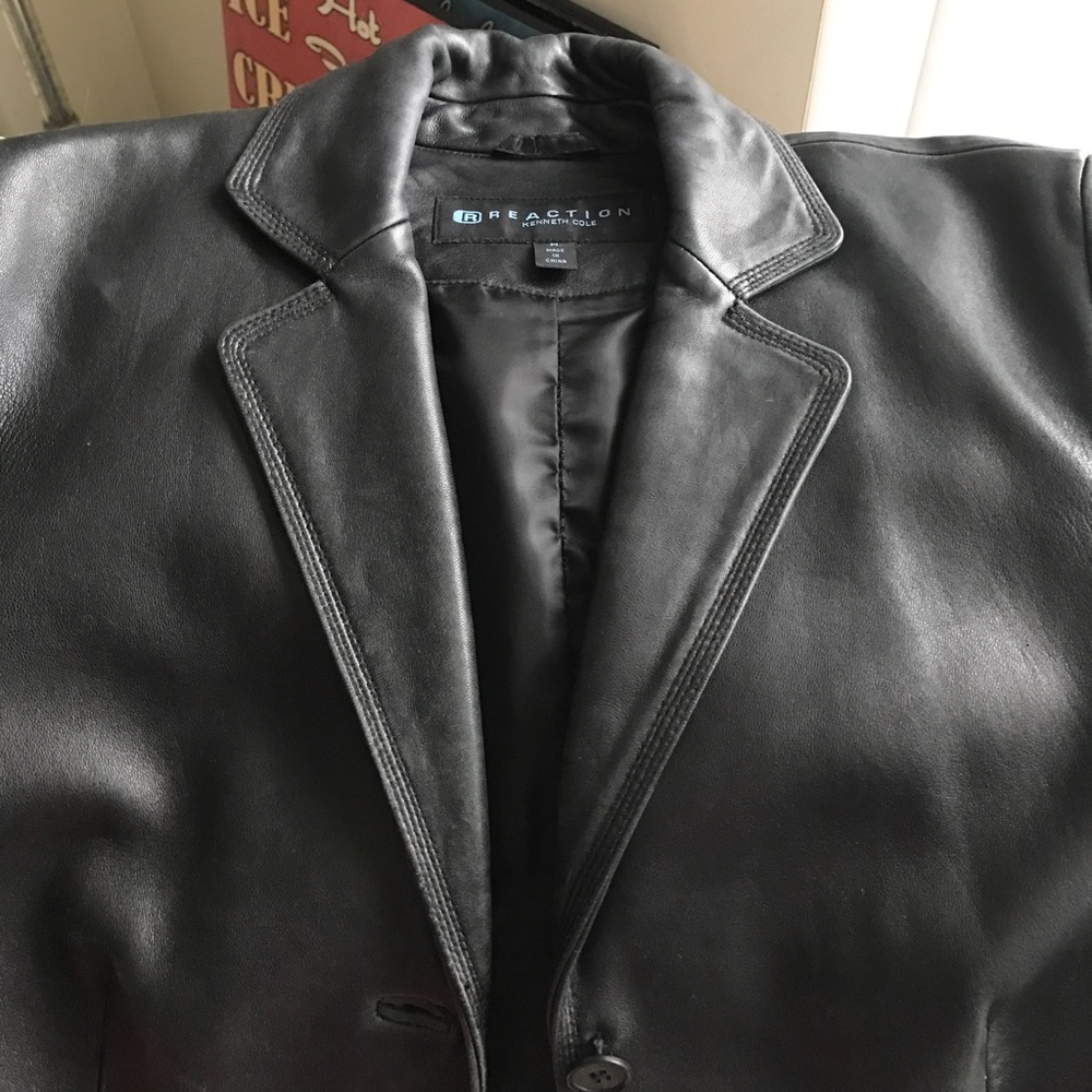 Leather thigh length leather jacket