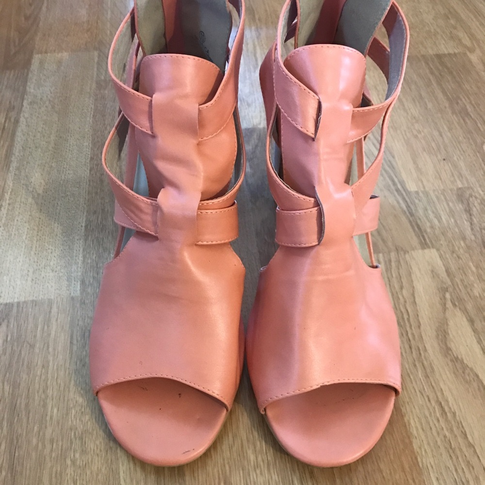 Peach Sandals with Cork Heel