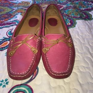 Clarks pink loafers