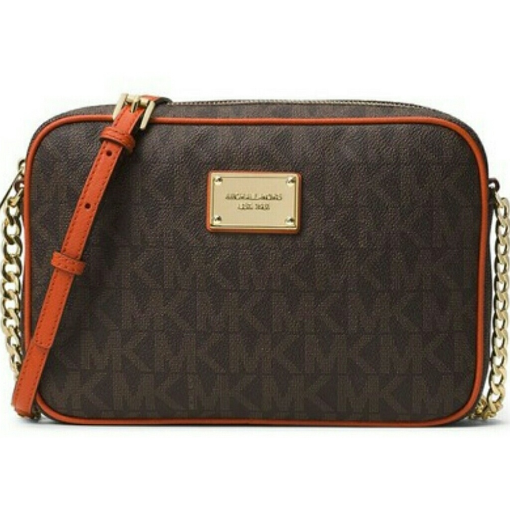 Michael Kors Signature Orange Brown Crossbody Tote