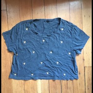Gray Crop Top with Small Gold Jaguar Detail