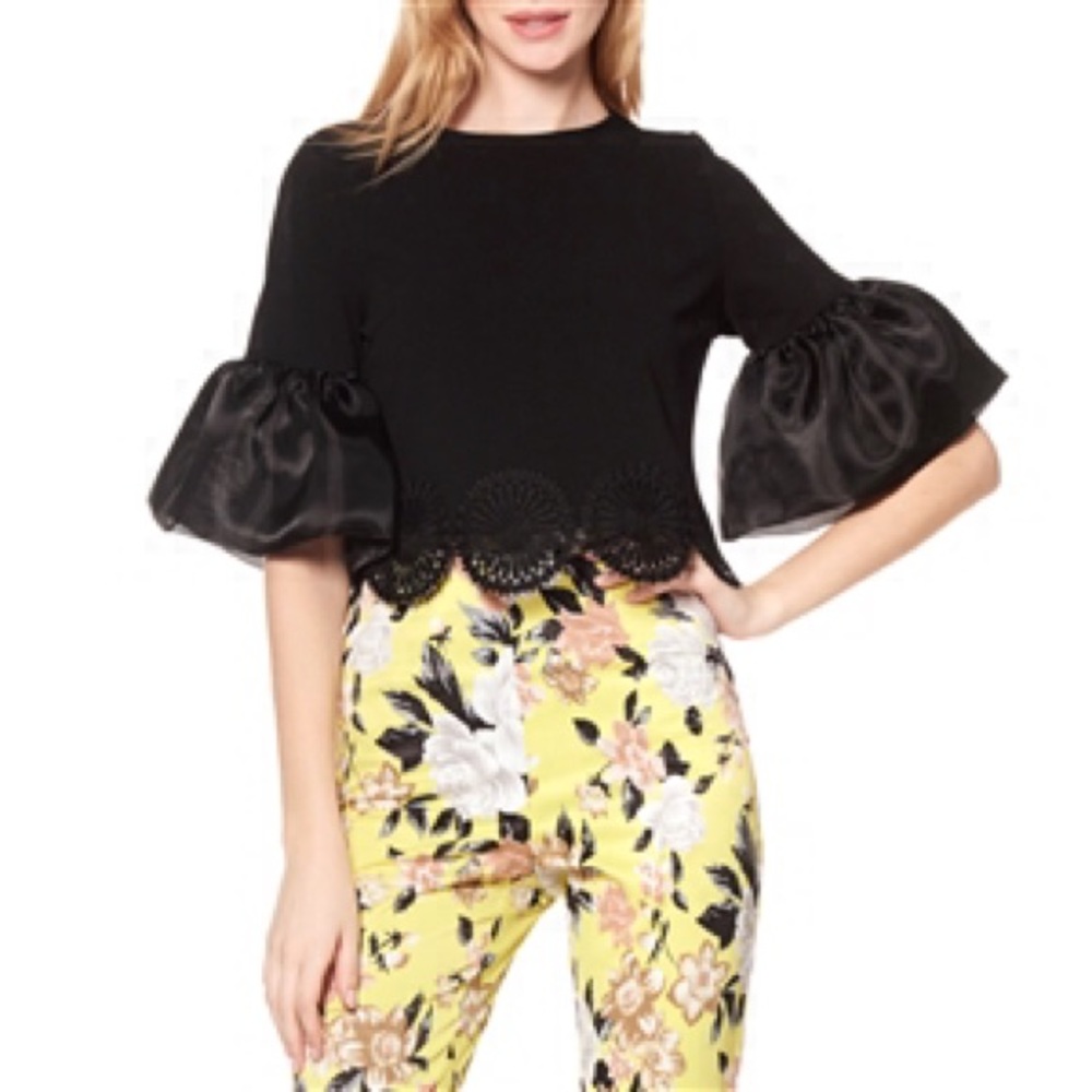 Gracia puff sleeve circle lace hemline top in pink