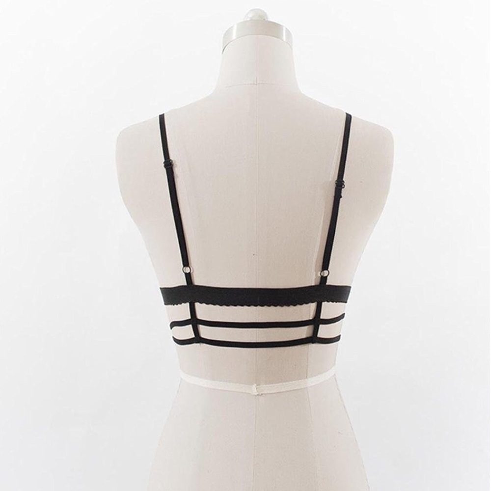 Strappy black caged bralette sexy lace lingerie - Picture 5 of 5