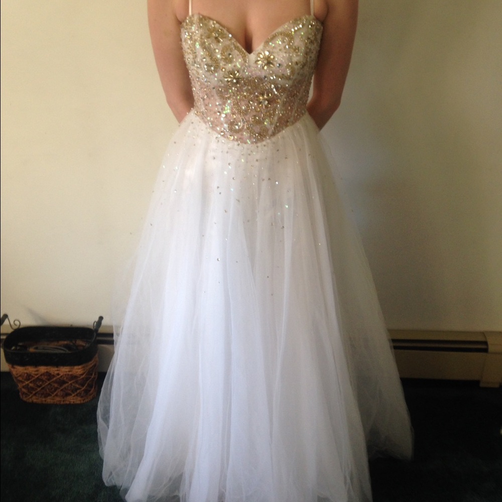 Long white prom gown from Davids bridal