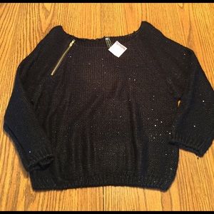 Black Sparkle 3/4 Length Sleeve Sweater Large