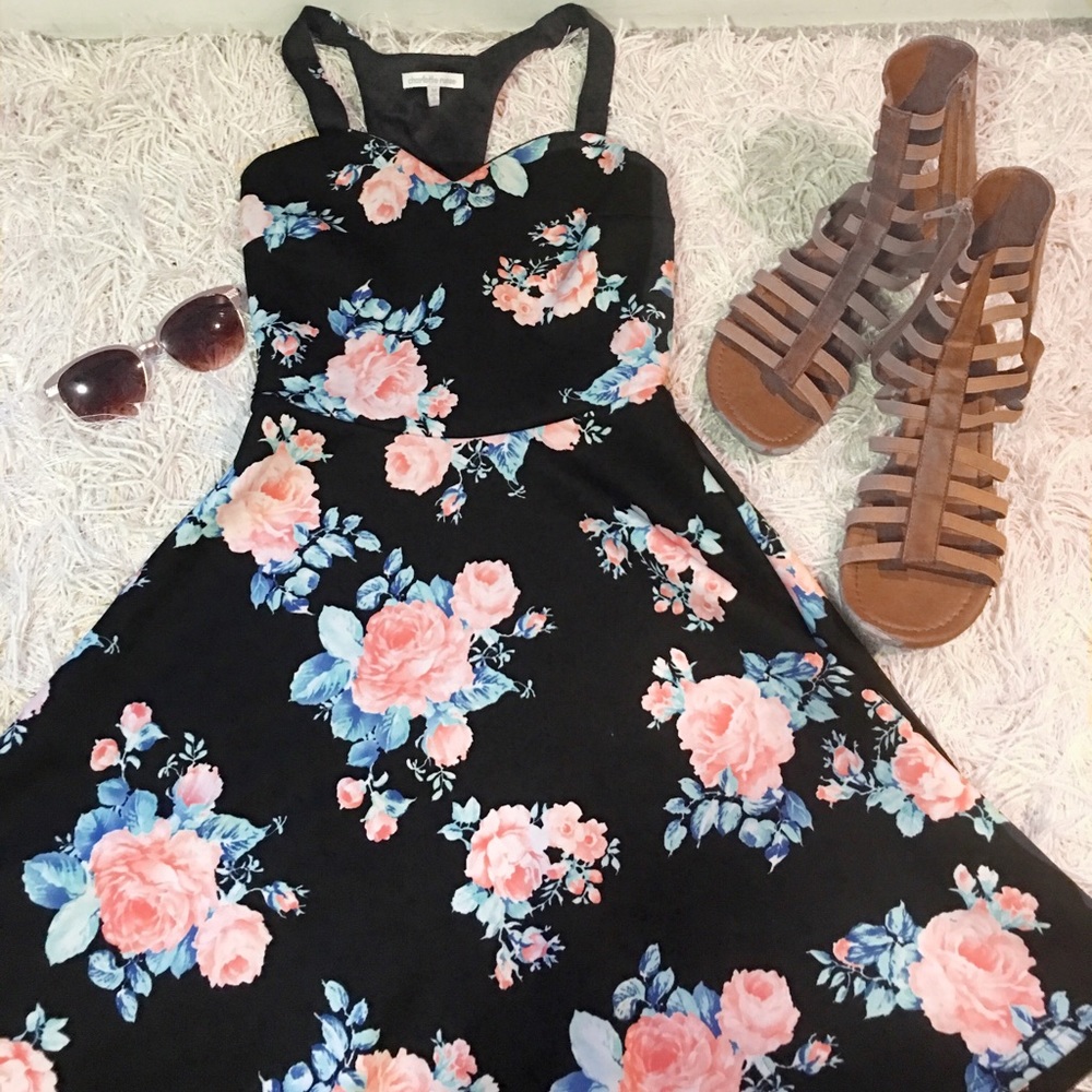 Ribbed Racerback Floral Dress