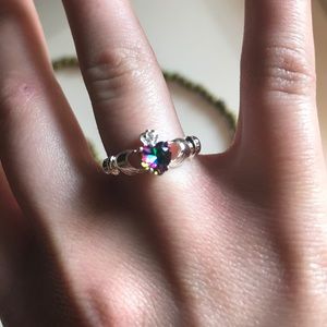 Irish Rainbow Topaz Claddagh Ring Size 7