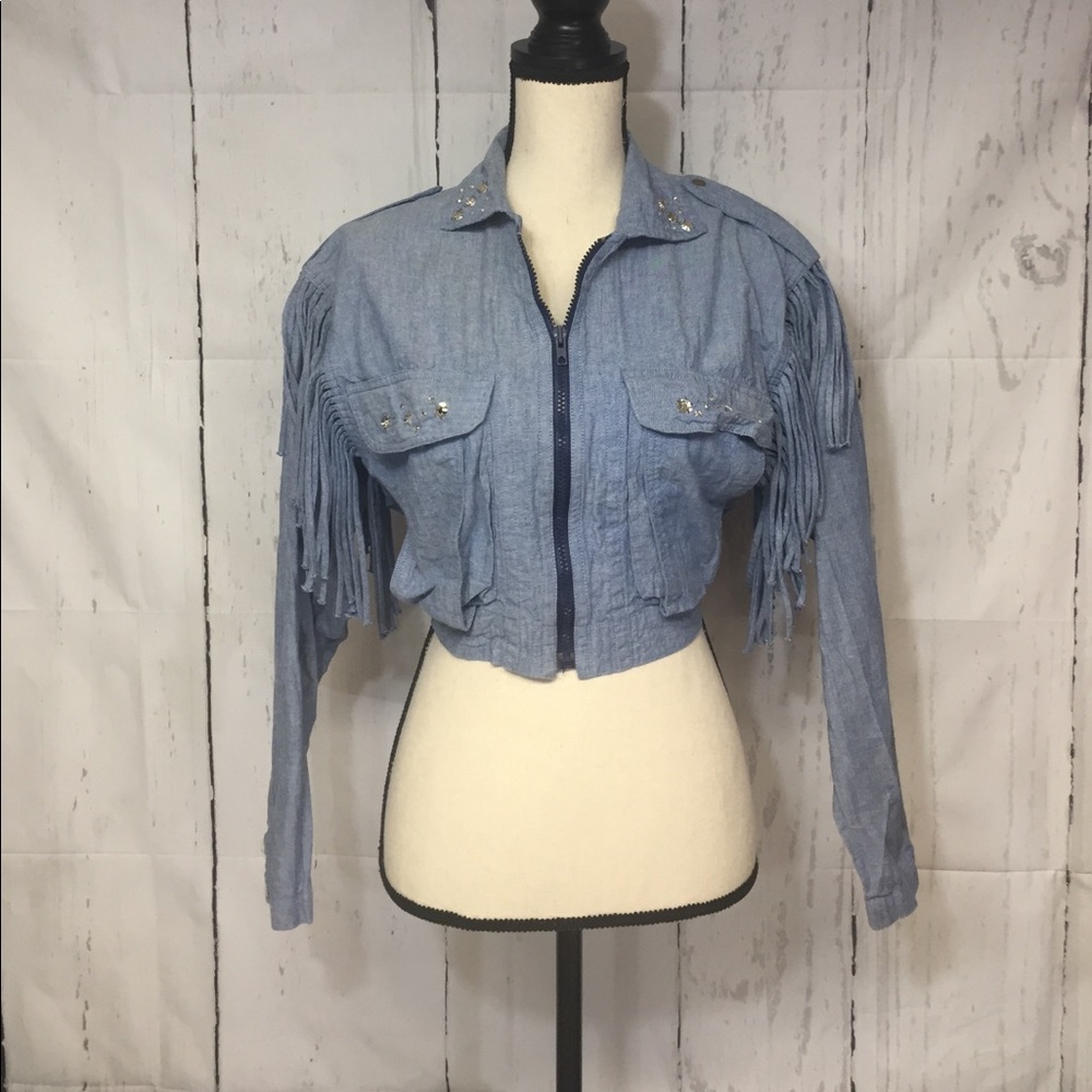 (Varda ) Cropped Fringe Zip Up Jacket