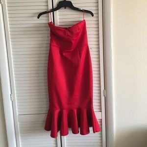 Red strapless bodycon dress