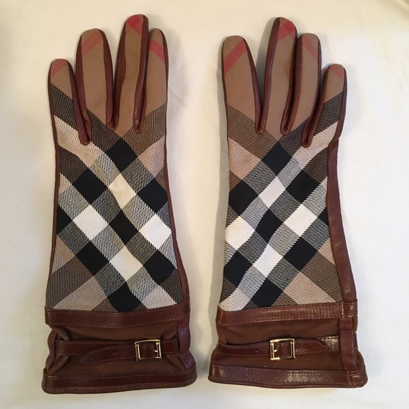 Burberry Accessories - Burberry check leather suede gloves size 6.5