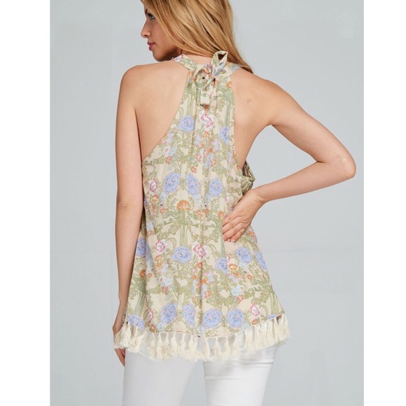 LAST - SHARDE floral fringed halter top - TAUPE - Picture 3 of 3