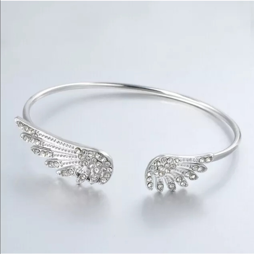 Silver crystal wings bracelet bangle cuff wing - Picture 2 of 5