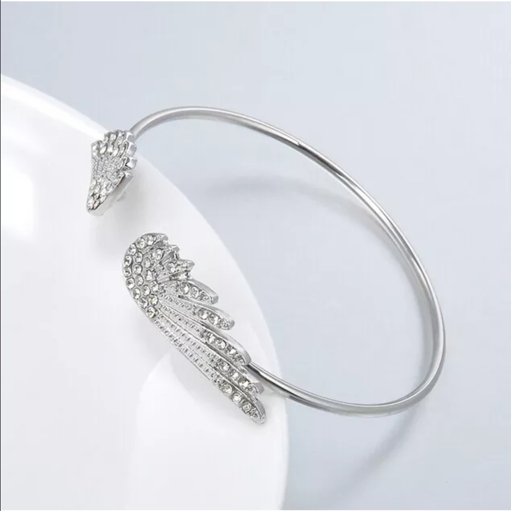 Silver crystal wings bracelet bangle cuff wing - Picture 3 of 5