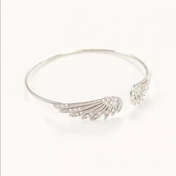 Silver crystal wings bracelet bangle cuff wing - Picture 4 of 5