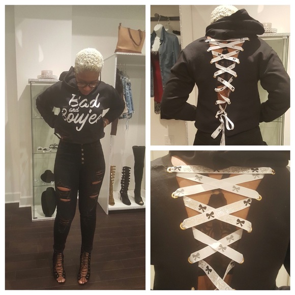 Custom Cropped and Laced Hoodie - Picture 2 of 2