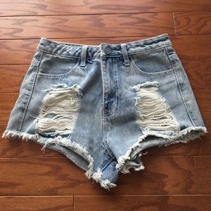 High waisted distressed shorts