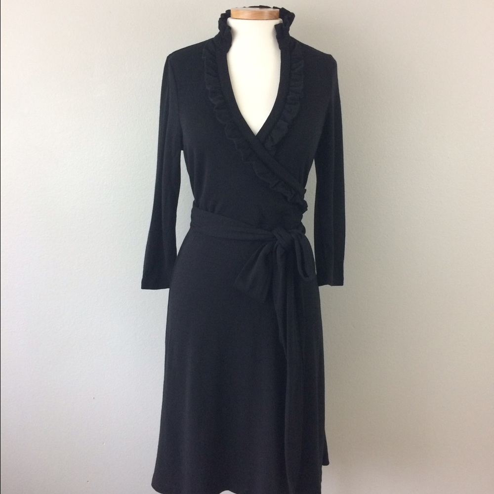 Banana Republic Black Ruffled Faux Wrap Dress