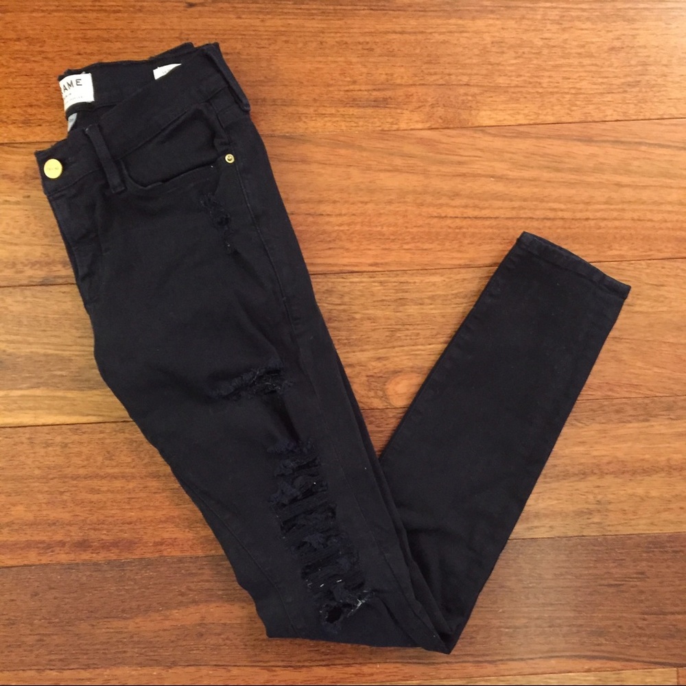 Navy Frame Le Rip Skinny Jean