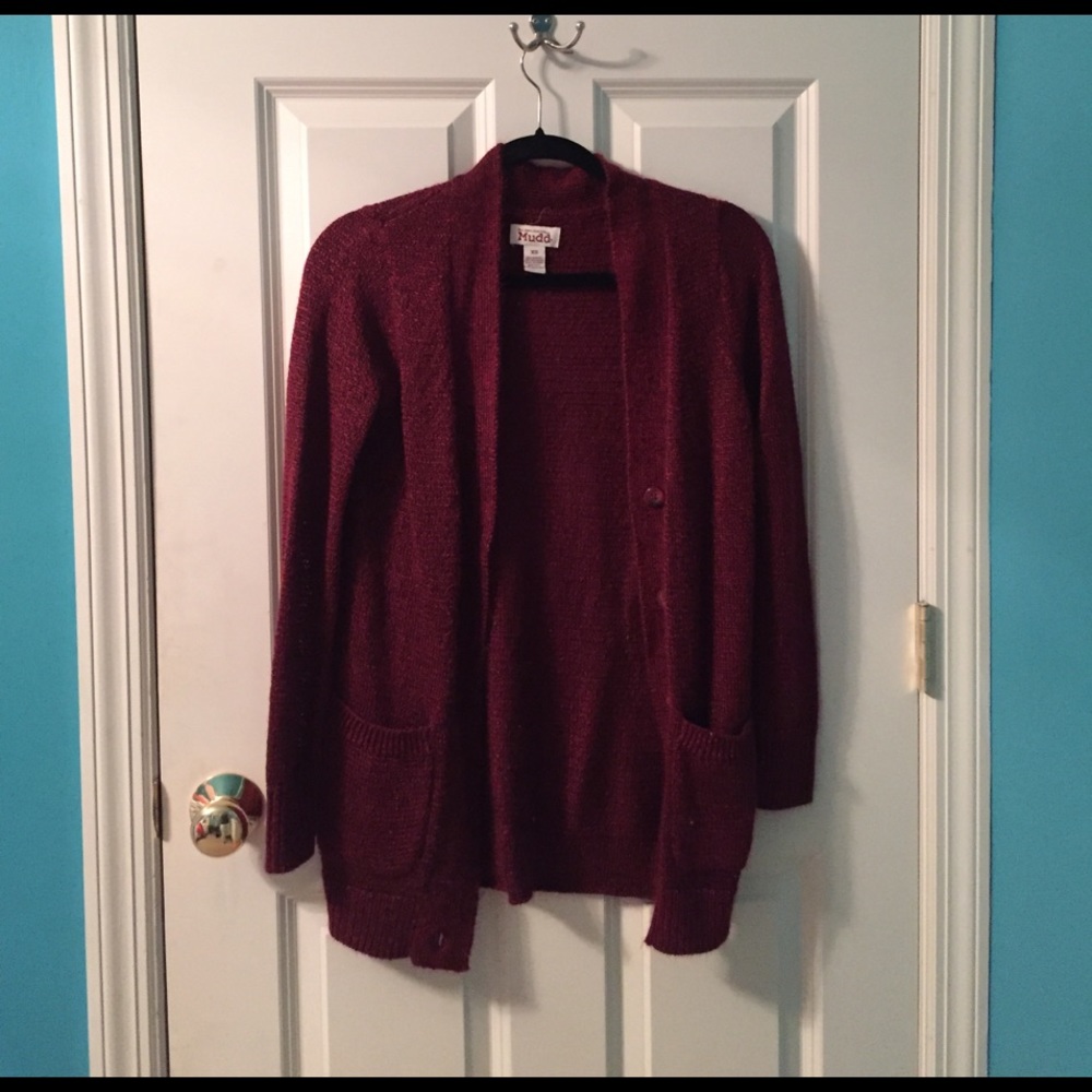 maroon cardigan