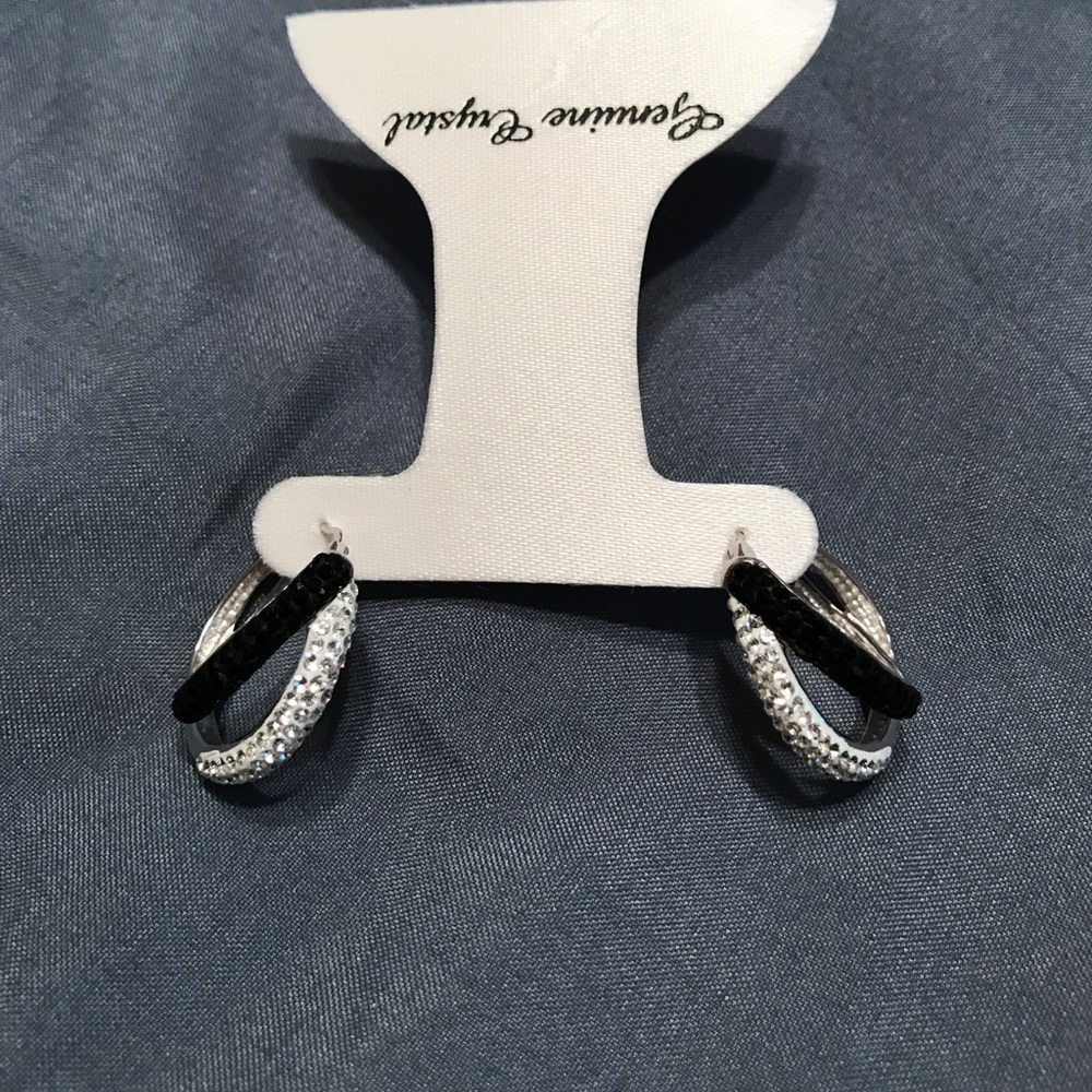 Black and White Crystal Hoop Earings