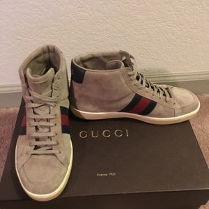Gucci Khaki Suede Web Stripe Sneakers