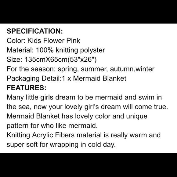 LAST ONE๐
3/26 Host Pick-Kids Mermaid Wrap/Blanket - Picture 3 of 4