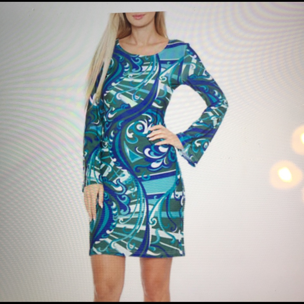 White Mark long sleeve sheath dress M green/Multic