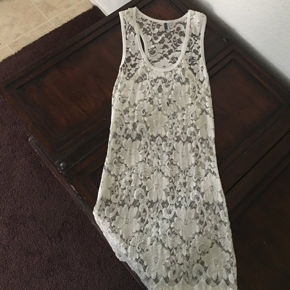 Racerback Cream Color Lace Tank Top - Picture 1 of 4